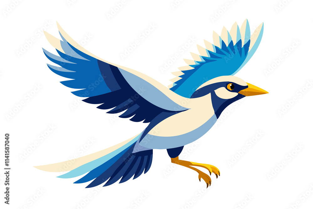 Obraz premium Stunning Flying Bali Myna Bird Illustration – Artistic Wildlife Artwork