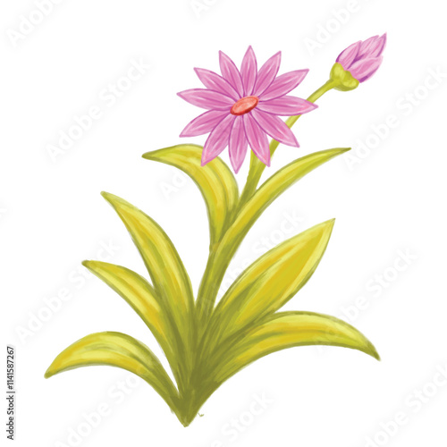 beautiful watercolor floral design in pink with green leaves
