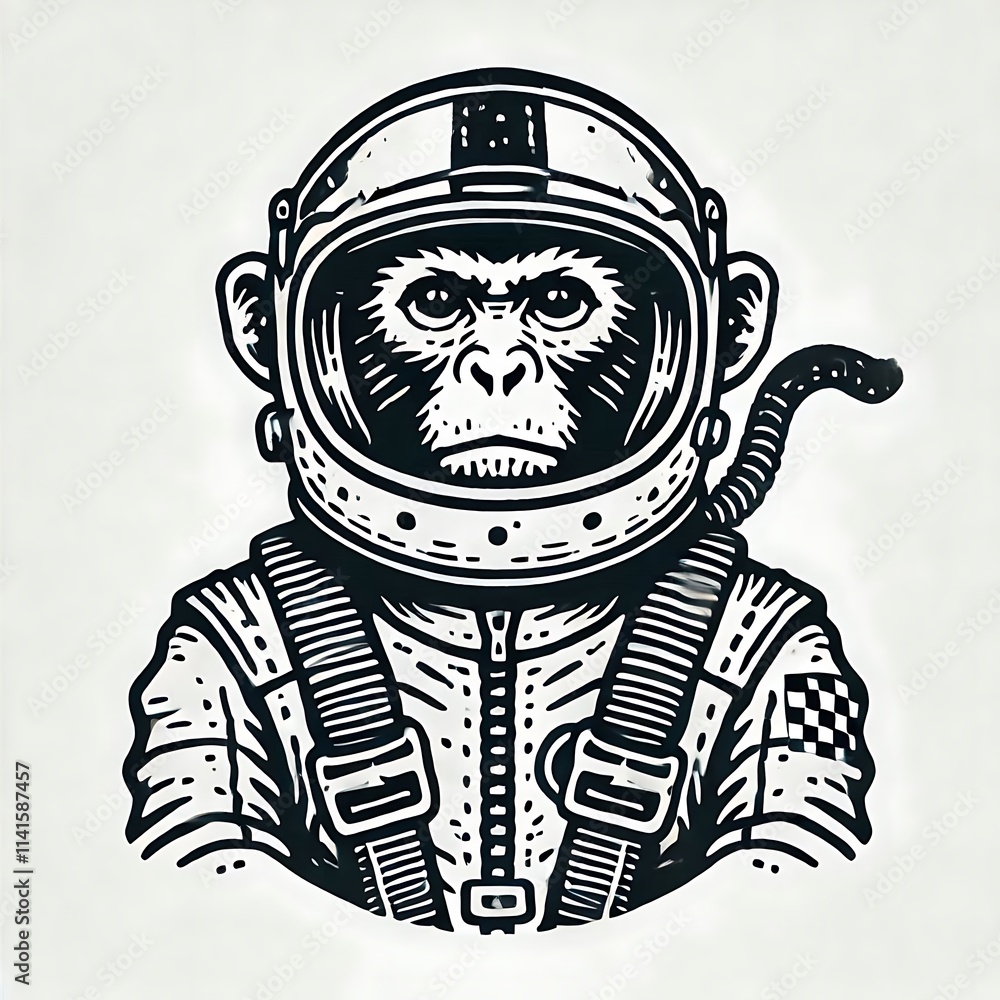 Astronaut monkey illustration in a retro style. Astronaut monkey illustration in a retro style.
