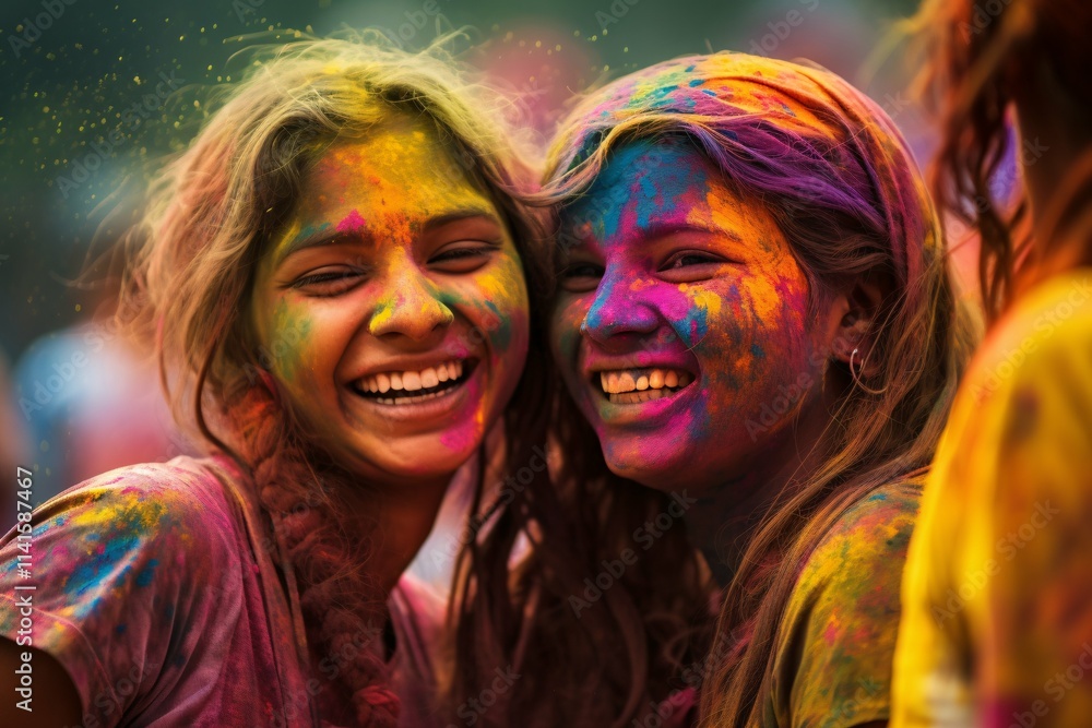 Obraz premium The Holi celebration features people joyously throwing vibrant powders into the air, their smiles reflecting the unity and spirit of this festive occasion.