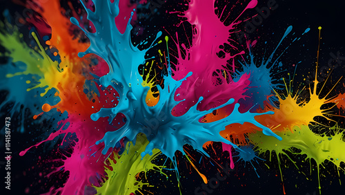 a vibrant, flat abstract background featuring a neon paint splash theme. photo