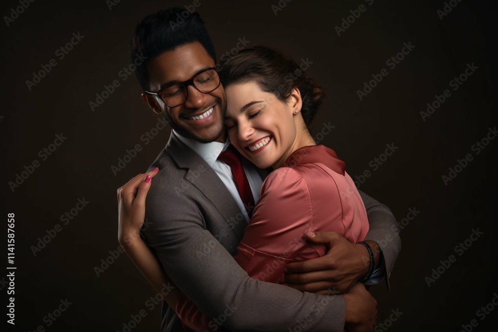 Obraz premium This image captures a diverse group of individuals joyfully embracing, highlighting themes of love and connection in a professional studio environment, perfect for Heart Day.