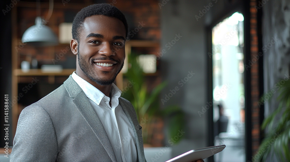 Fototapeta premium Happy African American Businessman Using Tablet