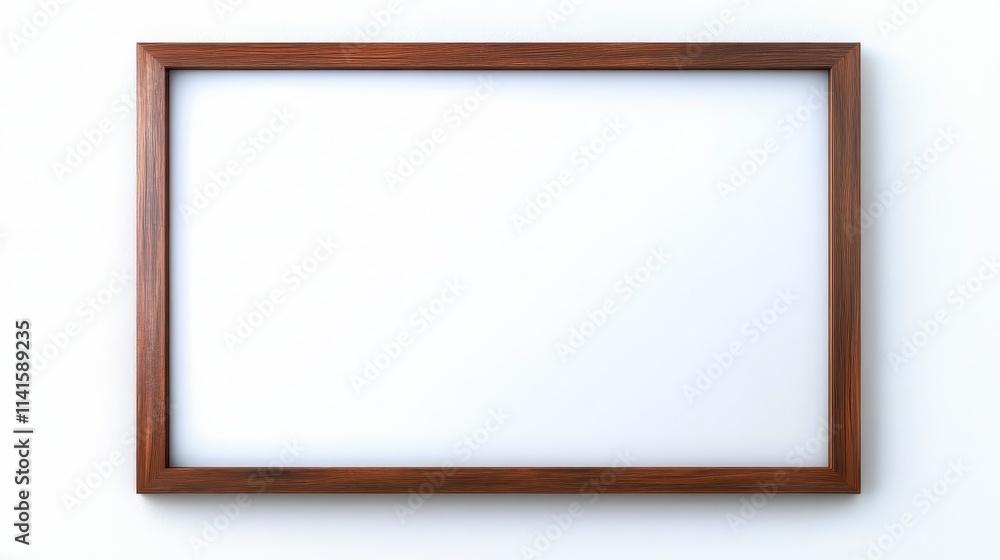 A simple wooden frame with a blank white background, perfect for displaying artwork or photographs. A simple wooden frame with a blank white background, perfect for displaying artwork or photographs.