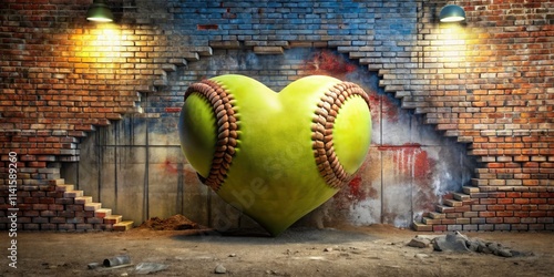 Urban Exploration Photography of Baseball Softball Heart SVG with Grunge Background, Urban Elements, and Artistic Details for Sports Lovers and Graphic Designers