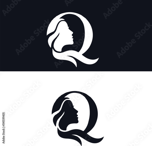 monogram letter Q silhouette of queen .