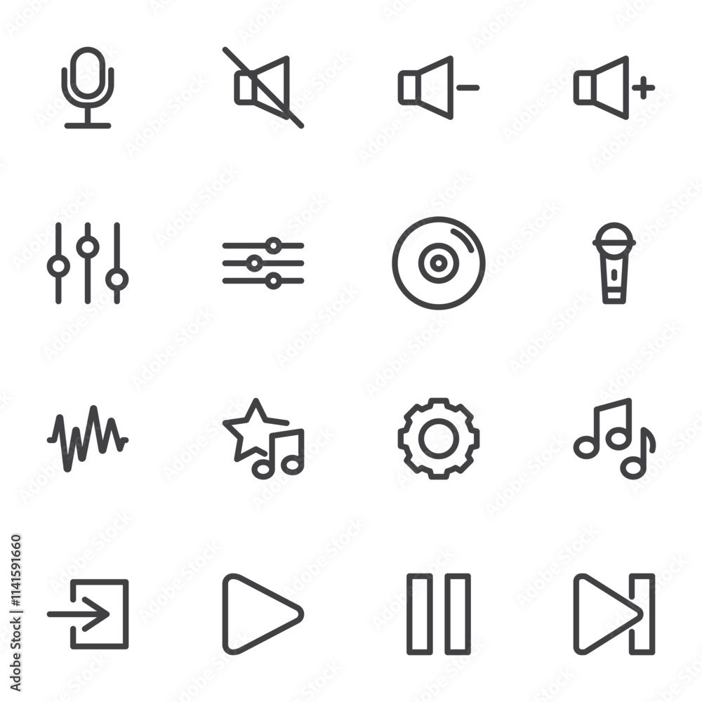 Audio video interface line icons set Audio video interface line icons set