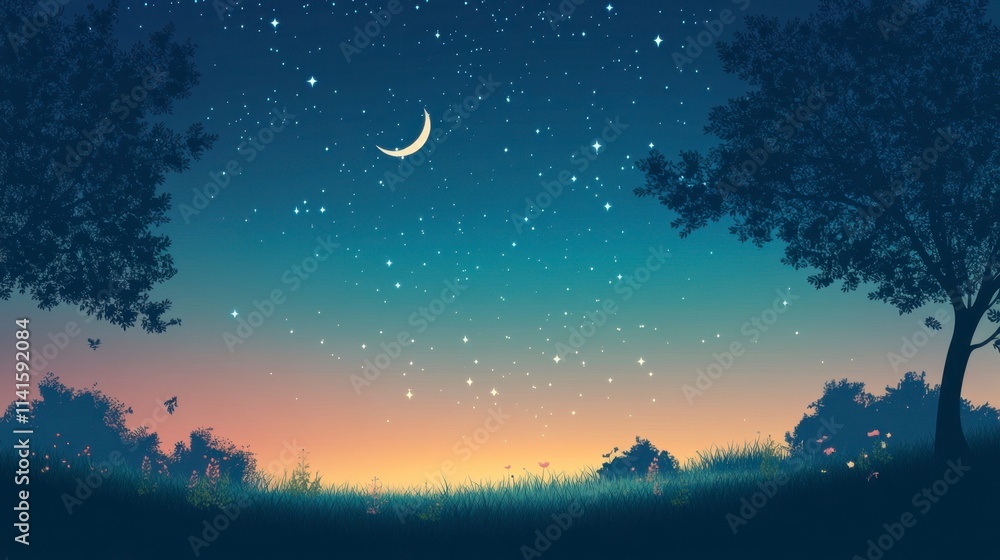 Naklejka premium Peaceful Night in the Meadow - Twilight Serenity