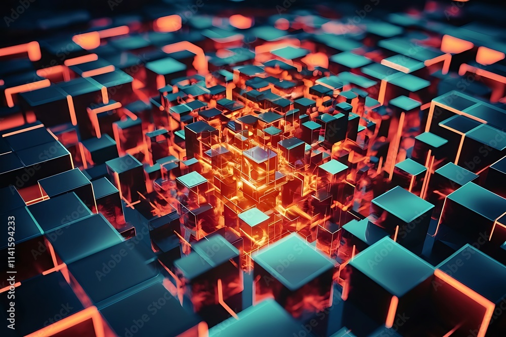 Obraz premium Abstract background of glowing squares 3d rendering 3d illustration