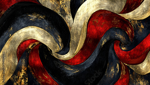 Abstract Swirling Gold, Red, and Black Art Background