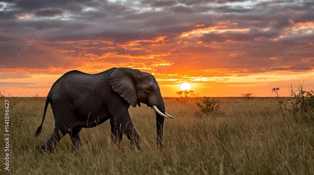 Naklejka premium Elephant at sunset