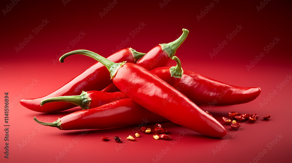 Fresh glossy red chili peppers Fresh glossy red chili peppers