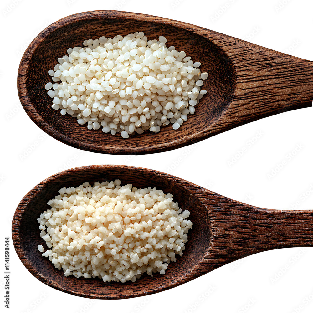 Set of a wooden spoon filled with rice, isolated on a transparent background. Set of a wooden spoon filled with rice, isolated on a transparent background.