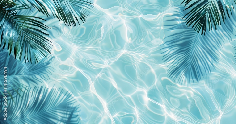 A serene view of rippling water with palm leaves framing the edges. A serene view of rippling water with palm leaves framing the edges.