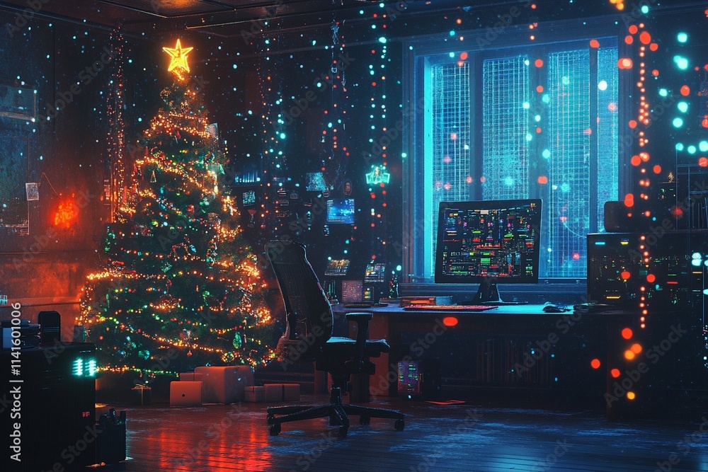 Obraz premium Christmas tree in technological style.