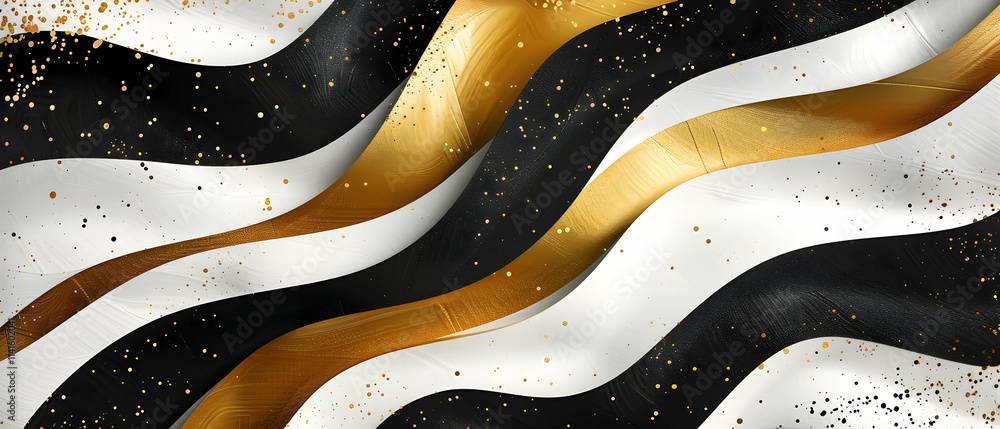 Obraz premium Abstract Gold Black White Waves Background Illustration