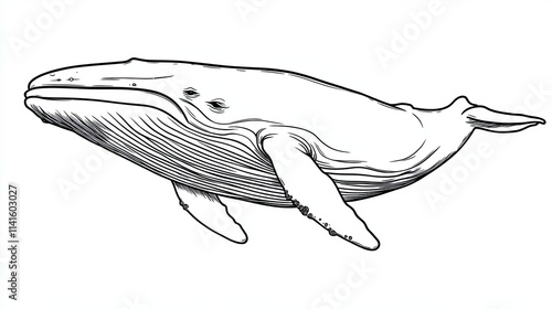 Whale Drawing. Ocean Illustration, Marine Sketch Artwork, Humpback Whale Vector Design, Wildlife Art  