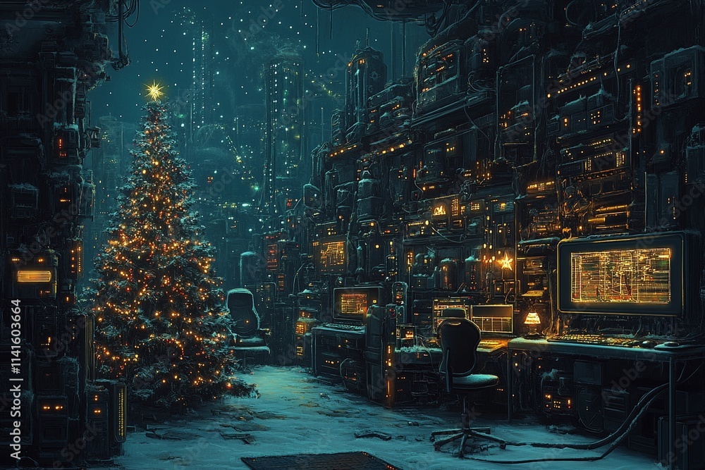 Obraz premium Christmas tree in technological style.