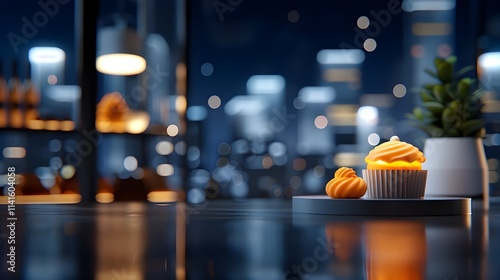 A 3D bakery shop window with glowing pastries, representing the allure of fresh baked goods photo