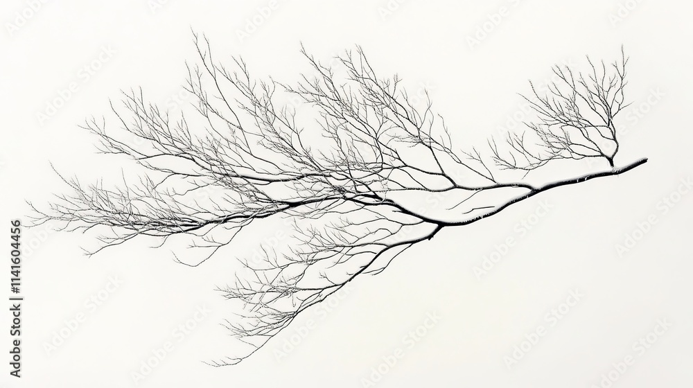 Sparse branches reach out from a snowy background. Frost covers the branches, creating intricate patterns. The image captures the silence and beauty of a Swiss winter. Sparse branches reach out from a snowy background. Frost covers the branches, creating intricate patterns. The image captures the silence and beauty of a Swiss winter.