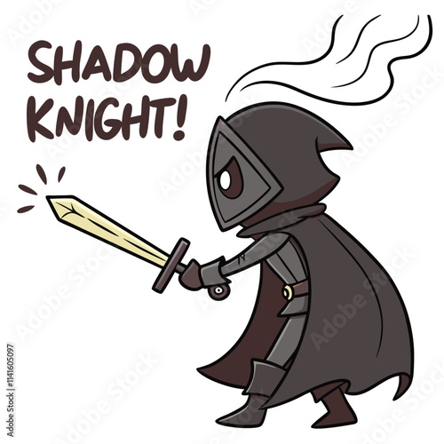 Cartoon Character of a Knight in Cloak with Sword Named Shadow Knight in Playful Style