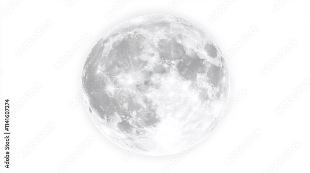 Full Moon Close-Up: Detailed Lunar Surface against White Backdrop Full Moon Close-Up: Detailed Lunar Surface against White Backdrop