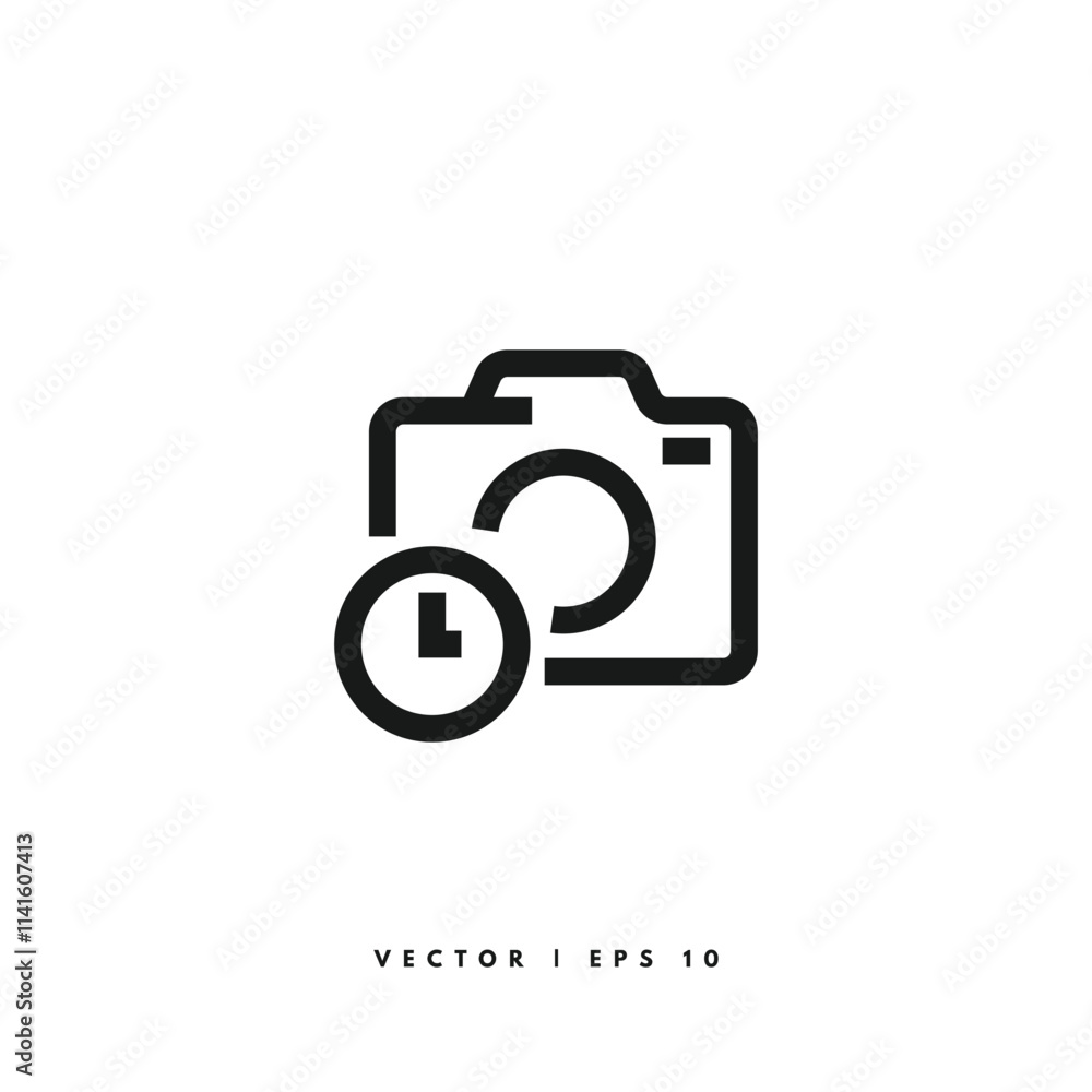 Camera Time Clock Icon. Editable Stroke Camera Time Clock Icon. Editable Stroke