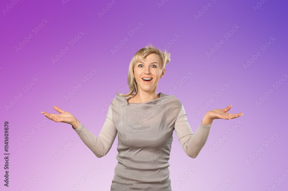 Surprised young woman expresses WOW attention. Surprised young woman expresses WOW attention.