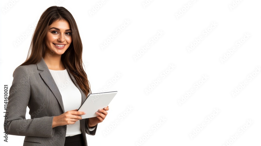Young hispanic female professional with tablet in business attire Young hispanic female professional with tablet in business attire