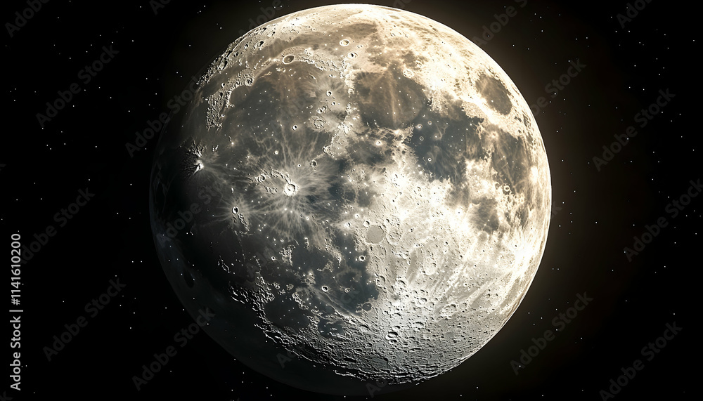 Naklejka premium Gibbous Moon Space Background, Night Sky, Celestial Body, Astronomy Image.
