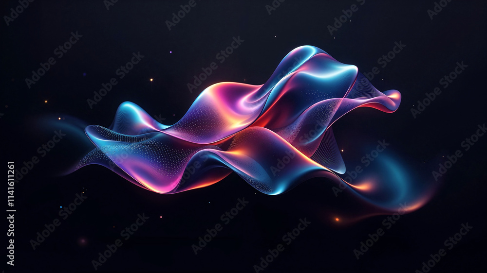 abstract dark background with holographic shape . Generative AI abstract dark background with holographic shape . Generative AI