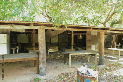 Fishermans hut on Crocodile in festered beach in far north QLD Australia