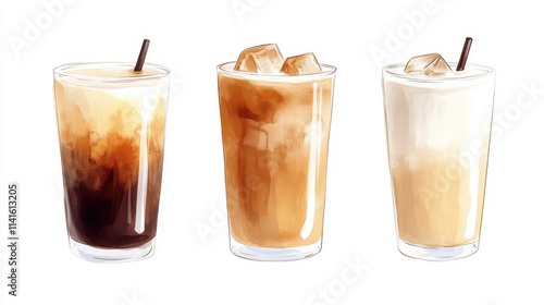 Wallpaper Mural Watercolor of ice coffee in glass,americano coffee,iced cold brew coffee in plastic takeout cup,Ice latte,Drink element,menu Hot and cold coffee beverage,promotion, marketing, banner. Torontodigital.ca