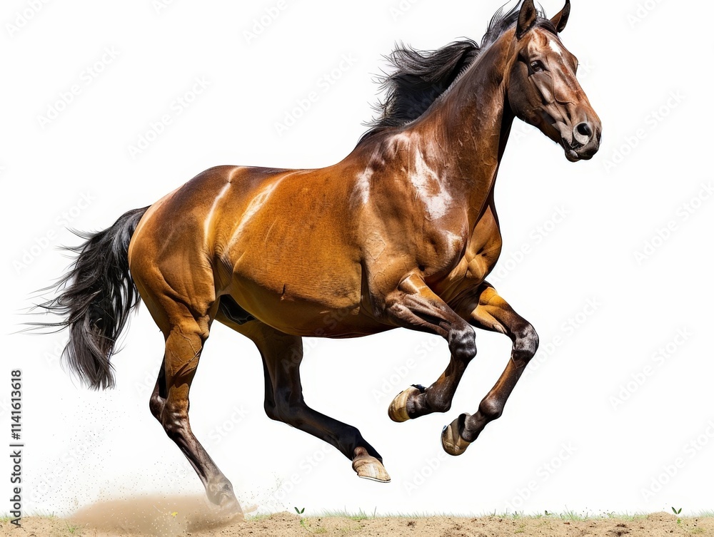 Obraz premium Brown Horse Galloping in White Background