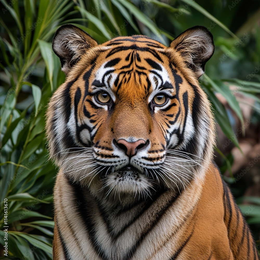 Fototapeta premium Majestic Tiger Closeup: A Stunning Wildlife Portrait