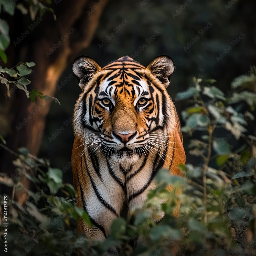 Obraz premium Majestic Tiger in the Jungle: A Stunning Wildlife Portrait
