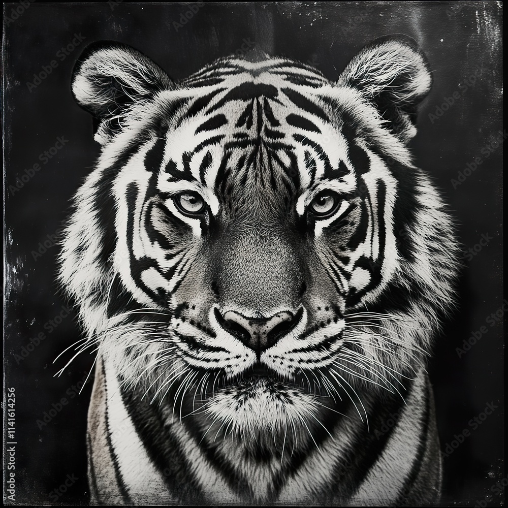 Fototapeta premium Majestic Tiger: A Captivating Black and White Portrait