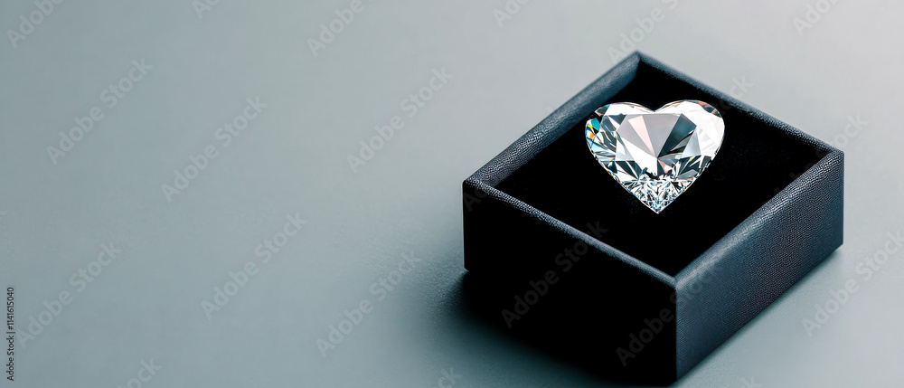 A sparkling heart-shaped diamond rests in a sleek black box on a smooth surface, exuding elegance and luxury. A sparkling heart-shaped diamond rests in a sleek black box on a smooth surface, exuding elegance and luxury.