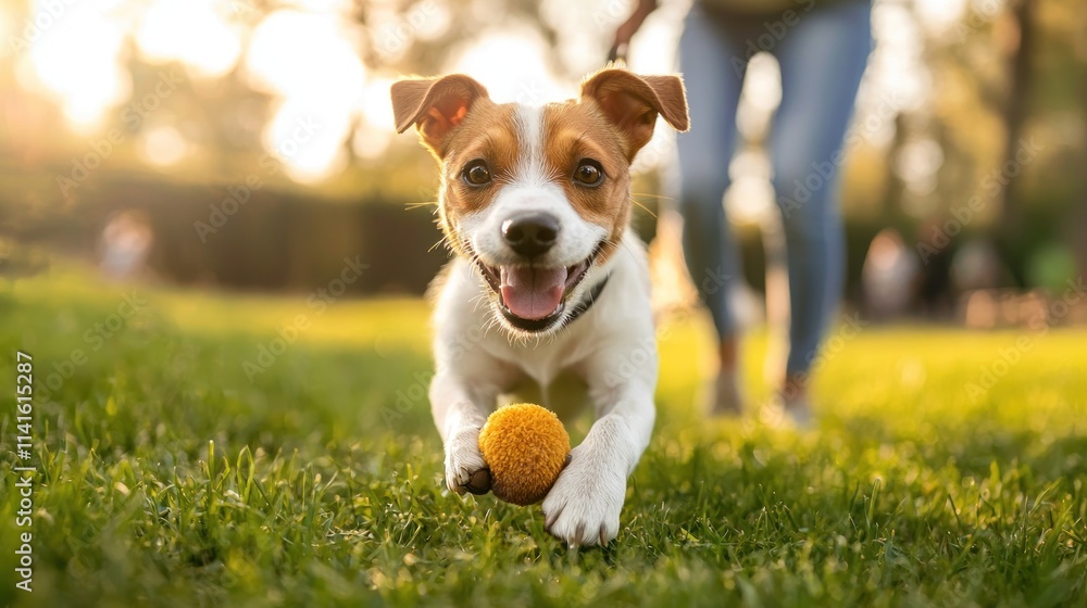 Playful Puppy Enjoying a Sunny Day at the Park, Running with a Yellow Ball, Captured in Soft Natural Light, Perfect Moment of Joy and Playfulness Playful Puppy Enjoying a Sunny Day at the Park, Running with a Yellow Ball, Captured in Soft Natural Light, Perfect Moment of Joy and Playfulness