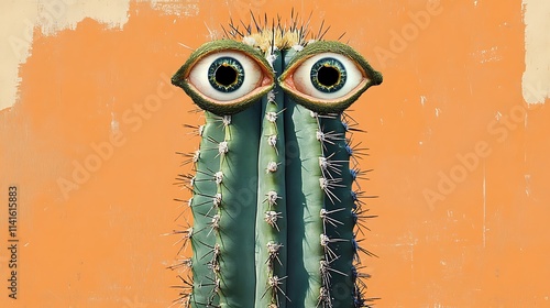 Prickly cactus gazes intensely digital surrealistic art. AI Generated photo