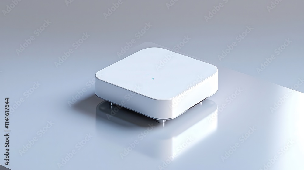 A minimalistic white rectangular object placed on a clean, modern surface A minimalistic white rectangular object placed on a clean, modern surface