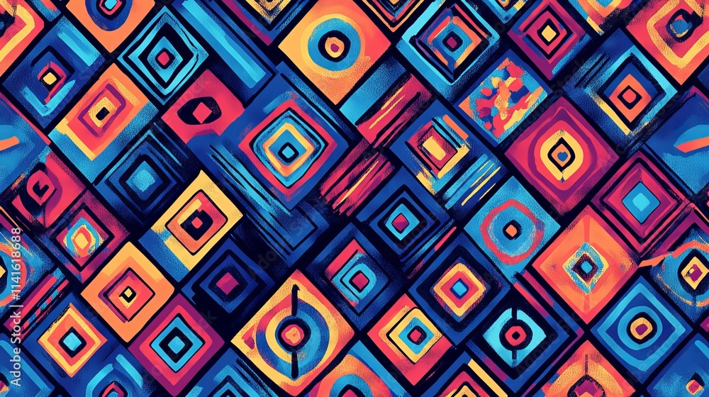 Vibrant geometric pattern with a unique print effect, perfect for fabrics, decor, and more. Easy to use and customize for any project. Vibrant geometric pattern with a unique print effect, perfect for fabrics, decor, and more. Easy to use and customize for any project.