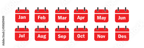 every month calendar icons. calendar 12 months vector icon set, month name in calendar icon, calendar icon, vector .