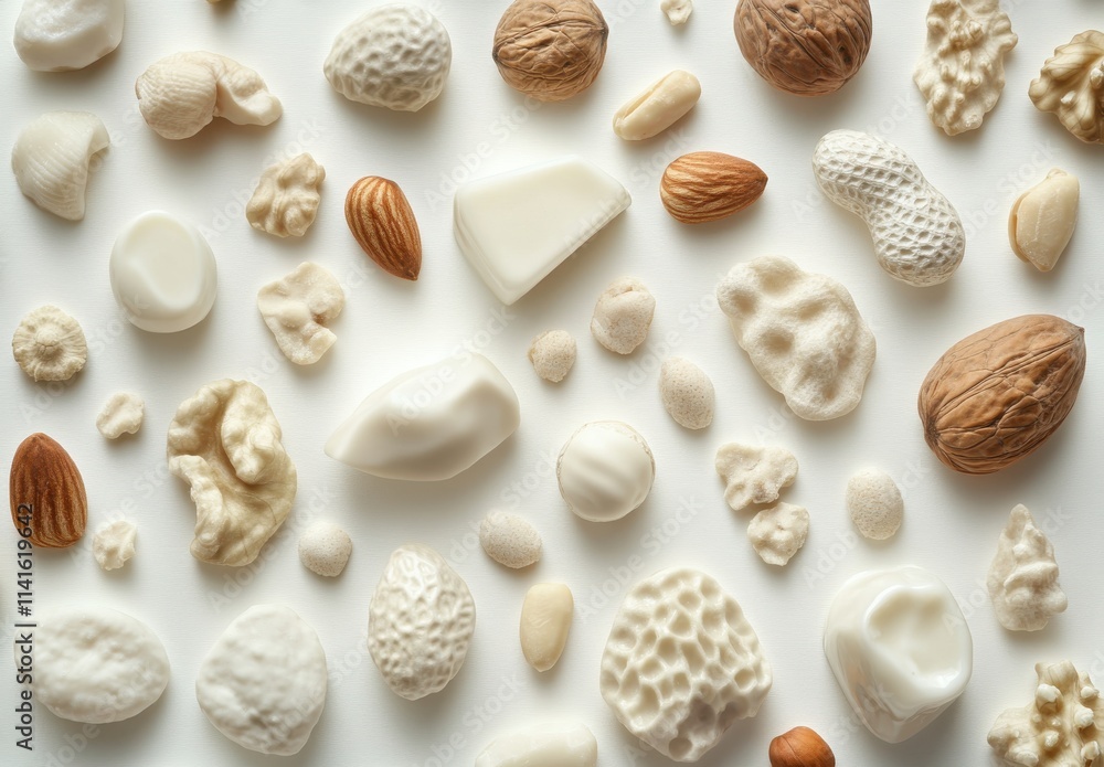 Aesthetically Arranged Collection of Various Natural Textures Including Nuts, Seeds, Shells, and Organic Shapes on a Light Background Perfect for Eco-Friendly Designs Aesthetically Arranged Collection of Various Natural Textures Including Nuts, Seeds, Shells, and Organic Shapes on a Light Background Perfect for Eco-Friendly Designs