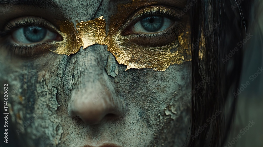 Golden Mask: A Close-Up Portrait of a Woman Golden Mask: A Close-Up Portrait of a Woman