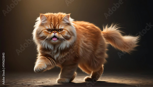 orange persian cat walks indoors