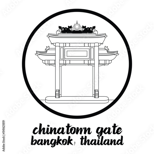 Circle Icon Chinatown Gate. Vector Illustration