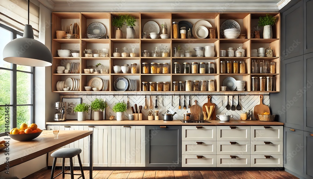 Modern Kitchen with Open Shelves Modern Kitchen with Open Shelves