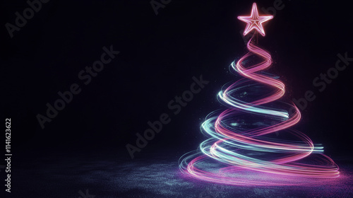 Wallpaper Mural Glowing abstract Christmas tree with spiral neon lights, creating festive and vibrant atmosphere. Perfect for holiday celebrations and decorations Torontodigital.ca