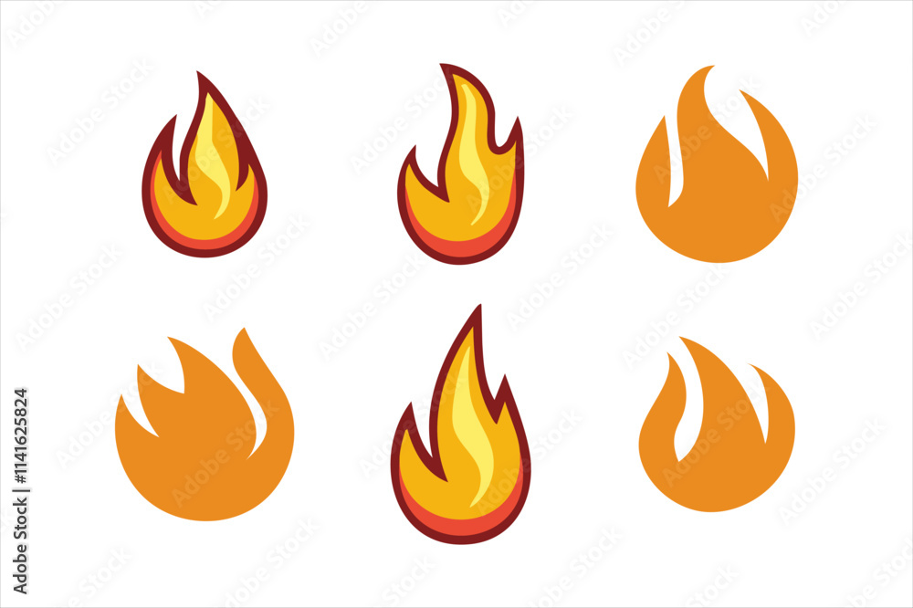 Bright Yellow Gas Flames - Set of Vector Flame Icons Bright Yellow Gas Flames - Set of Vector Flame Icons
